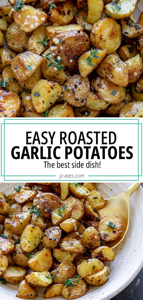 Supper Recipes Easy Healthy, Roasted Potatoes Side Dish, Garlic Butter Potatoes Skillet, Sliced Garlic Potatoes, Easy Garlic Potatoes, Park Garlic Potatoes, Essen, Roasted Garlic Potatoes Recipes, Garlic Thyme Potatoes