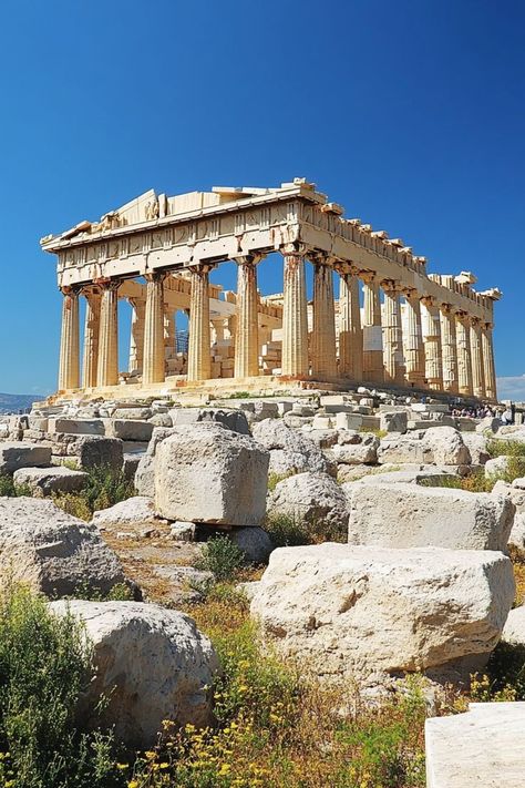 Climb to the Ancient Acropolis in Athens 🇬🇷✨ Explore the historic Acropolis and its iconic Parthenon temple. Experience the birthplace of democracy and ancient Greek culture. ���🌿🏛️ #Acropolis #AncientGreece #HistoricalSites #Greece Greek Art And Architecture, Greek Temple Architecture, The Acropolis Of Athens, Ancient Greek Palace Interior, Acropolis Greece Aesthetic, Greek Civilization Architecture, The Acropolis Athens Greece, Greek Buildings Aesthetic, Pantheon Greece