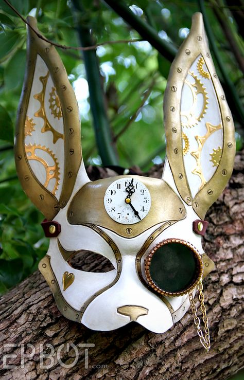 DIY Alice in Wonderland Steampunk White Rabbit Mask Tutorial. Not sure that I'd ever wear it, but damn it looks cool. Steampunk White Rabbit, Summer Wedding Makeup, Rabbit Mask, Steampunk Mask, Marriage Day, Wedding Proposals, Masquerade Party, Marriage Ceremony, Background Vintage