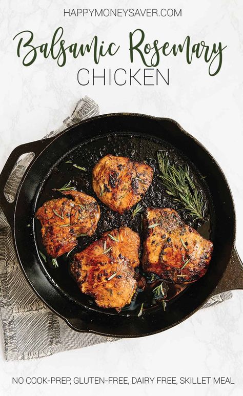 Dinner just doesn't get any easier than this Balsamic Rosemary Chicken recipe. One skillet, a few ingredients and 30 minutes later, you've got a tasty gorgeous meal with minimum effort. If you're looking for a recipe that is seriously good enough to serve to guests and yet tasty enough that even kids will love it, this recipe is for YOU! Also one of my favorite recipes to make ahead and freeze. #dinner #cleaneating #balsamic #freezermeals #marinade | happymoneysaver.com Chicken Recipes Rosemary, Keto Rosemary Chicken, Meals With Rosemary, Recipes That Use Rosemary, Dried Rosemary Recipes, Chicken And Rosemary Recipes, Recipe With Rosemary, Chicken Rosemary Recipes, Rosemary Recipes Healthy