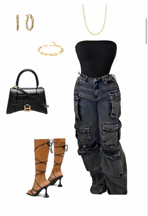 Date Night Ideas Black Women, All Black With Gold Accessories Outfit, Cute House Party Outfits Casual, Black And Gold Concert Outfit, Outfit Ideas For A Party Night Out, Casual Outfits For Dinner Night Out, Girl Night Out Outfit Black Women, Birthday Meal Outfit Evening, Lil Tjay Concert Outfits