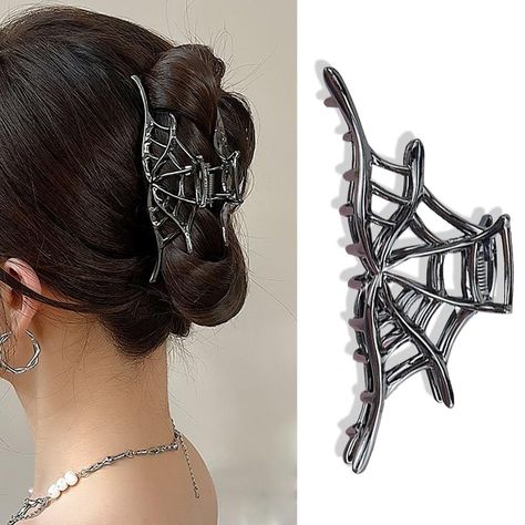 PRICES MAY VARY. PACKAGE: You will receive 1 pcs black spider web design metal large hair clips, fashionable and exquisite metal hair clips with black spider web design, suitable for daily wear and Halloween styling. DURABLE AND FASHIONABLE: These hair clips are made of high quality alloy material, durable and not easy to break. The delicate look and attractive colors make them a stylish accessory for everyday wear. Gothic Large Hair Clips: The large hair clips are designed in the shape of a spi Spider Web Hair, Halloween Styling, Corp Goth, Halloween Hair Accessories, Metal Hair Accessories, Halloween Accessories Hair, Hair Clasp, Attractive Colors, Punk Accessories