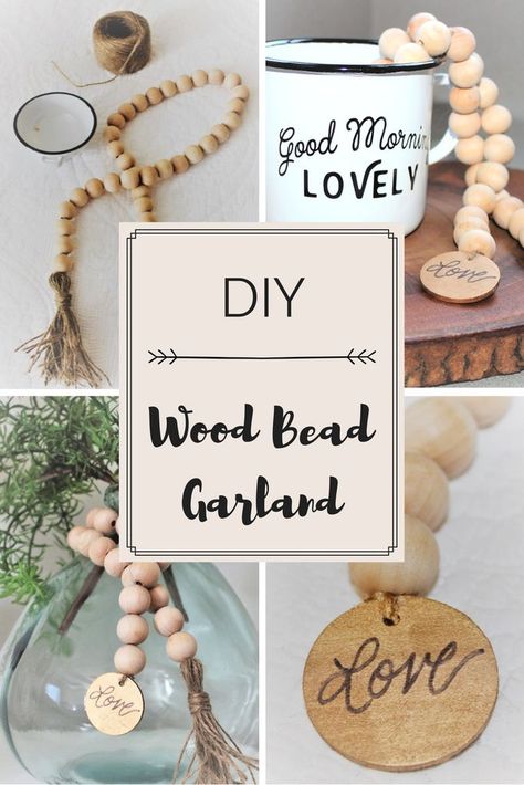 A step by step DIY for making wood bead garland with tassels. Wood Beads Diy, Wooden Bead Garland, Bead Necklaces, Bead Garland, Wood Bead Garland, Diy Garland, Farmhouse Charm, Décor Diy, Dollar Store Crafts