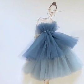 estherutami on Instagram: "From sketch to 3D Illustration💙✨ #fashiondesign #fashiondesigner #fashionstudent" 3d Dress Drawing, Texture Dress Illustration, 3d Fashion Illustration, 3d Dress Design Illustration, 3d Fashion Illustration Dresses, Fish Inspired Dress Illustration, Armand Mehidri Illustrations, Fashion Illustration Collage, 3d Fashion