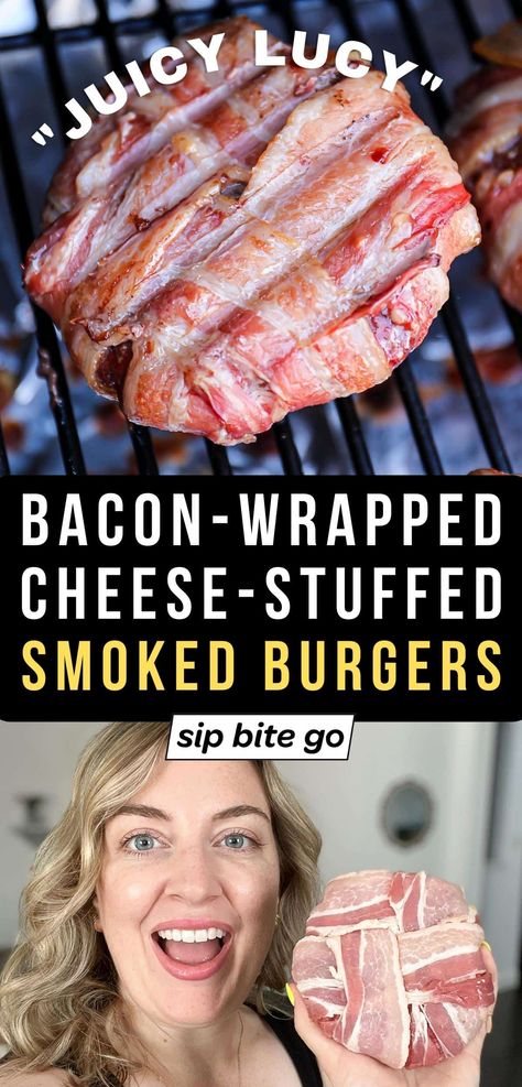 Bacon Wrapped Cheeseburger, Smoked Hamburgers, Smoker Grill Recipes, Bacon Wrapped Burger, Bacon Wrapped Cheese, Easy Smoker Recipes, Pellet Smoker Recipes, Smoked Burgers, Traeger Grill Recipes