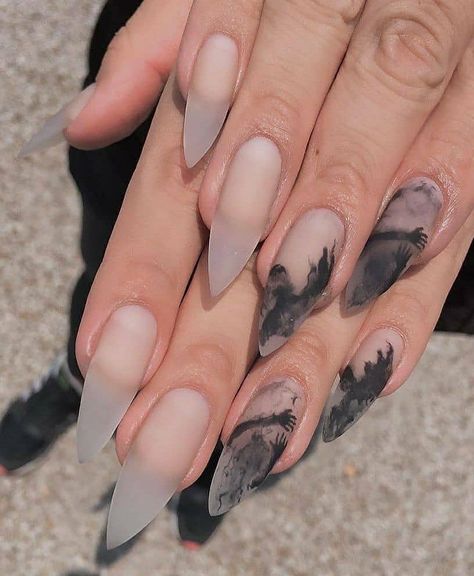 Vein Nails, Men Acrylic Nails, Crystal Inspired Nails, Smoky Nails, Creepy Nail Art, Anime Nails Art, Ongles Goth, Witch Nails, Witchy Nails