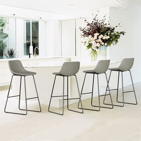 LUE BONA Set of 4 Gray 30-in H Bar height Metal Bar Stool in the Bar Stools department at Lowes.com Grey Bar Stools, Metal Bar Stool, Modern Counter Stools, Leather Counter Stools, 30 Bar Stools, Stools With Backs, Leather Bar Stools, Leather Bar, Metal Bar Stools