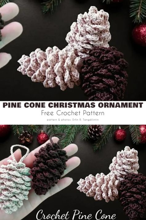 Tiki Crochet Pattern, Pine Cone Crochet Free Pattern, Easiest Crochet Cardigan, Crochet Holiday Decorations, Christmas Fiber Art, Knitted Christmas Wreaths, Christmas Ornament Amigurumi, Diy Christmas Ornaments Crochet, Free Crochet Patterns Christmas Ornament