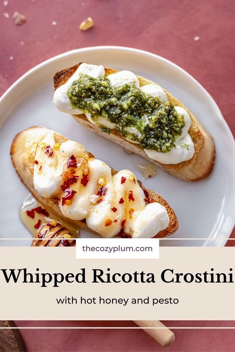 Whipped Lemon Ricotta, Baguette Appetizer, Pesto Bruschetta, Ricotta Spread, Toasted Baguette Slices, Ricotta Crostini, Baguette Slices, Toasted Baguette, Crostini Appetizers