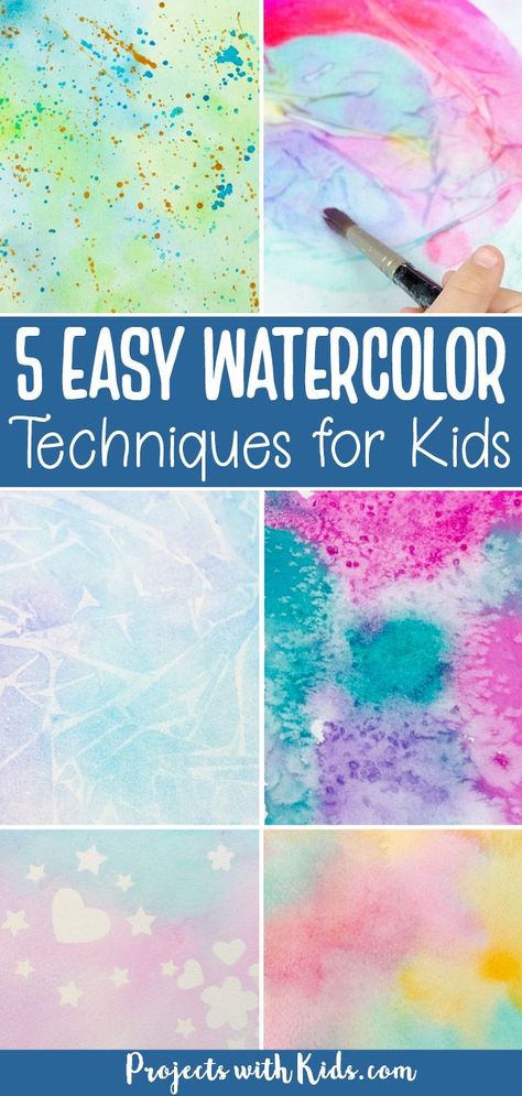 Different watercolor techniques process art for kids to try. Watercolor Crafts For Adults, Watercolor Painting Ideas, Easy Art For Kids, Painting Activities, Kids Watercolor, Diy Tops, Easy Art Projects, Watercolor Projects, Homeschool Art