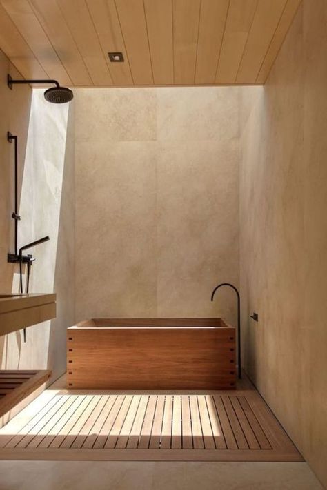 Studio PCH · Nobu Ryokan Malibu Japanese Bathroom Design, Japanese Bathroom, Wooden Bathtub, Japandi Interior, 아파트 인테리어, Remodel Bedroom, Cheap Home Decor, 인테리어 디자인, Rustic Home Decor