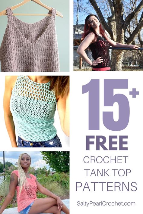 A collection of free crochet tank top patterns. Many wearable crochet patterns to choose from and are all beginner crochet friendly. Stylish, easy and fun crochet tank top patterns. Simple Crochet Tank Top, Wearable Crochet Patterns, Free Crochet Tank Top, Easy Crochet Tank Top, Tank Top Patterns, Cami Pattern, Spider Stitch, Crochet Tank Top Free, Lace Top Patterns