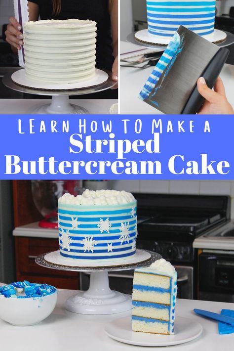 Striped Buttercream Cake, Easy Minecraft Cake, Striped Cake, Fondant Figures Tutorial, Smores Cake, Frosting Techniques, Icing Techniques, Wilton Cake Decorating, Frosting Tips