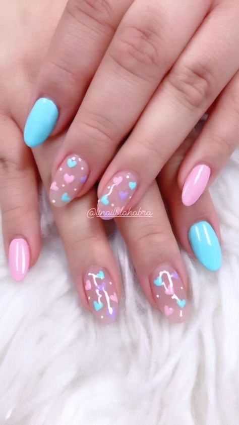 Kid Nail Designs, Easy Kids Nails, Reveal Nails, Fashion Hijab Style, Gender Reveal Nails, Shower Nails, Baby Shower Nails, Easy Nail Designs