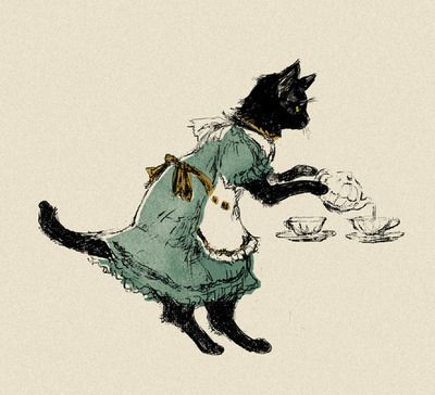 kind of creepy but would be a good print in my kitchen Arte Indie, Arte Peculiar, Image Chat, A Black Cat, Arte Inspo, Vintage Cat, Tea Bags, Cat Drawing, 귀여운 동물