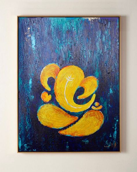 Acrylic Painting Frame Ideas, Ganpati Abstract Art, Small Canvas Ganpati Painting, Modern Ganesha Art, Ganpati Abstract Painting, Ganapati Painting Canvases, Ganpati Bappa Painting Easy, Canvas Painting Ideas Indian, Ganpati Paintings Canvases