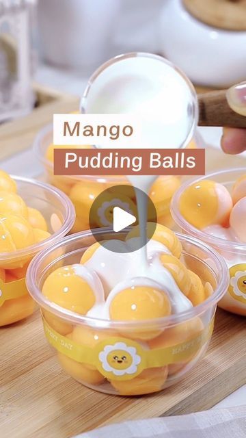 Pudding Balls, Puding Mangga, Boba Cup, Cheese Pudding, Mango Pudding, Pudding Dessert, Mango Dessert, Sweet Dishes Recipes, Dessert Boxes