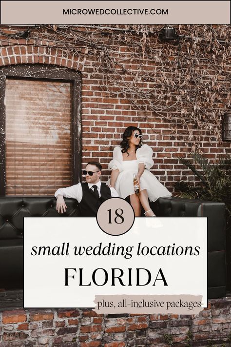 We've uncovered 18 of the best small wedding locations in Florida. From gorgeous public parks you can use as an affordable wedding venue to all-inclusive beach wedding locations and everything in between, you will find really unique small wedding locations on this list!  Photo: Gracie May Photography  #smallweddinglocations #smallweddingideas Florida Micro Wedding, Florida Airbnb Wedding, Micro Wedding Florida, Unique Wedding Venues Florida, Micro Beach Wedding, Unique Small Wedding, Small Wedding Venues Florida, Small Wedding Locations, Best Wedding Venues In Florida