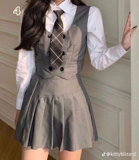 Outfit Korean Style, School Uniform Outfits, School Uniform Fashion, Preformance Outfits, Woman Suit Fashion, Uniform Fashion, Kpop Fashion Outfits, Teenage Fashion Outfits, Kpop Outfits