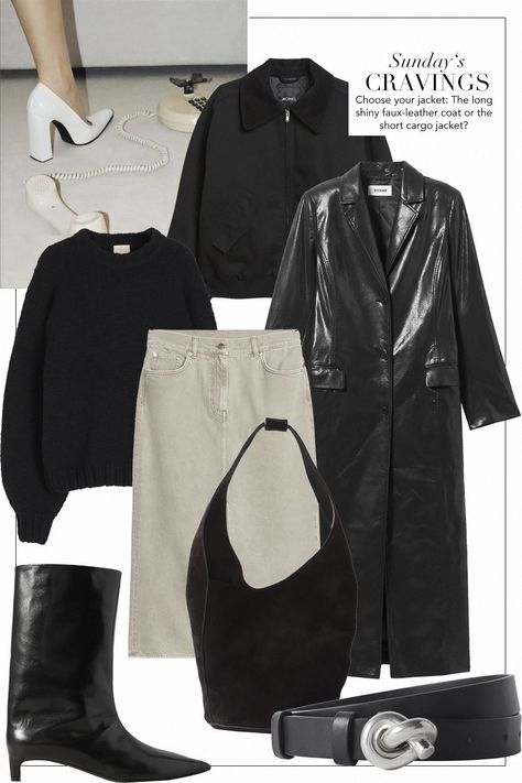 Black Suede Jacket Outfit, Suede Bag Outfit, Minimalist Fall Outfit, Suede Jacket Outfit, Mango Coats, Black Suede Jacket, Midi Denim Skirt, Suede Tote Bag, Faux Leather Coat