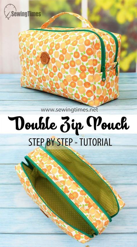 Travel Pouch Bag, Double Zipper Pouch Tutorial, Sewing Times, Makeup Pouch Diy, Double Zipper Bag, Toiletry Bag Pattern, Pochette Diy, Double Zipper Pouch, Sac Diy