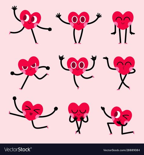 Cute Heart Cartoon, Cartoon Hearts, Heart Character, Valentine Cartoon, Valentines Day Cartoons, Heart Cartoon, Valentines Illustration, Valentines Inspiration, Cartoon Heart