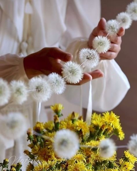 𝕭𝖑𝖚𝖒𝖊𝖓𝖍𝖆𝖚𝖘 on Instagram: "Dandelion garlands ⛅️ Via @natalieokoneshnikova_" Hygge Crafts, Celeste Barber, Dandelion Flower, August 27, Diy Wedding Decorations, Childhood Memories, Diy Wedding, Flowers Bouquet, Dandelion