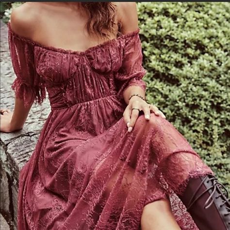 Dear Jane Lace Dress Xs Will Fit S Nwot Lace, Lace Midi, Lace Midi Dress, Boho Clothing, Free People Dresses, Free People, Midi Dress, Stone, Red