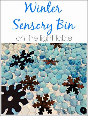 Winter themed sensory bin for the light table with water beads and alphabet snowflakes from And Next Comes L Winter Sensory Table, Winter Sensory Bin, Winter Sensory, Snow Theme, Digital Media Design, Winter Activities For Kids, Sensory Boxes, Winter Preschool, Sensory Table