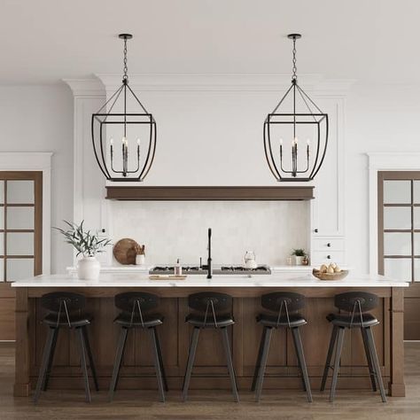 Millennium Lighting Kelsey 4 Light Pendant Fixture - 31.75 Inch - Bed Bath & Beyond - 39986647 Two Pendant Lights Over Kitchen Island, Modern Spanish Decor, Luxury Farmhouse Kitchen, Beams Living Room, Transitional Kitchen Island Lighting, Lights Over Kitchen Island, Kitchen Island Lights, Modern Farmhouse Lighting, Kitchen Design With Island