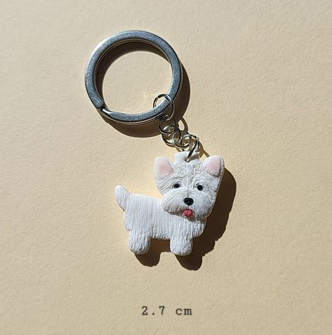 Handmade West Highland White Terrier polymer clay keyring Polymer Clay Keyring, Clay Keyring, Polymer Clay Dog, Keychain Polymer Clay, Clay Keychain, West Highland White, White Terrier, West Highland White Terrier, Gifts For Dog Owners