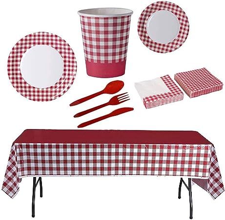 PICNIC NECESSITY Summer Picnic Decorations, Picnic Themed Party, Picnic Themed Parties, Picnic Party Decorations, Bbq Decorations, Picnic Baby Showers, Checkered Paper, Party Supply Kits, Disposable Tablecloth