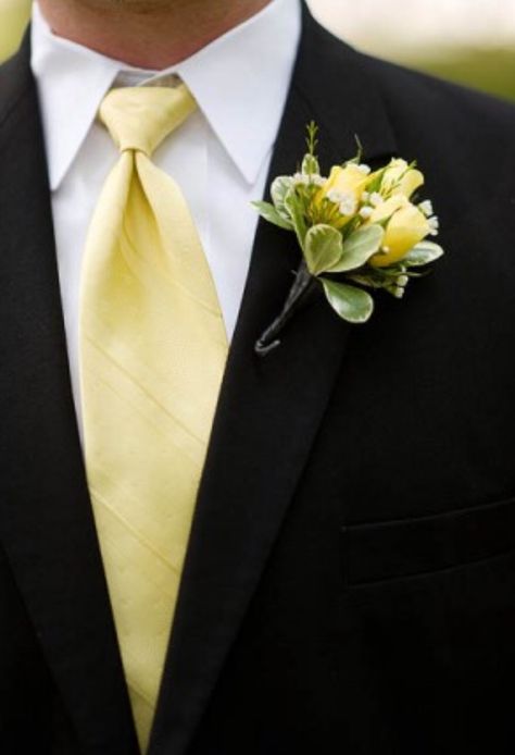 Yellow Wedding Inspiration, Yellow Wedding Theme, Rose Boutonniere, Yellow Tie, Green Bridesmaid, Green Bridesmaid Dresses, Yellow Ties, Yellow Wedding, Groomsmen Attire