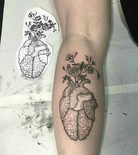 Healthcare Tattoo, Brain Tattoo, Heart And Brain, Heart Brain, Inspiration Tattoos, Lip Tattoos, Aesthetic Tattoo, S Tattoo, Skin Art