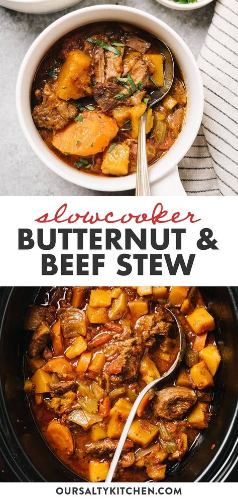 Beef And Butternut Squash Stew Slow Cooker, Beef Stew Butternut Squash, Paleo Dinners Crockpot, Fall Stews And Soups Crockpot, Beef Butternut Squash Stew, Butternut Squash Stew Crockpot, Healthy Crockpot Recipes Vegetables, Butternut Squash Whole 30 Recipes, Fall Dinner Recipes Slow Cooker