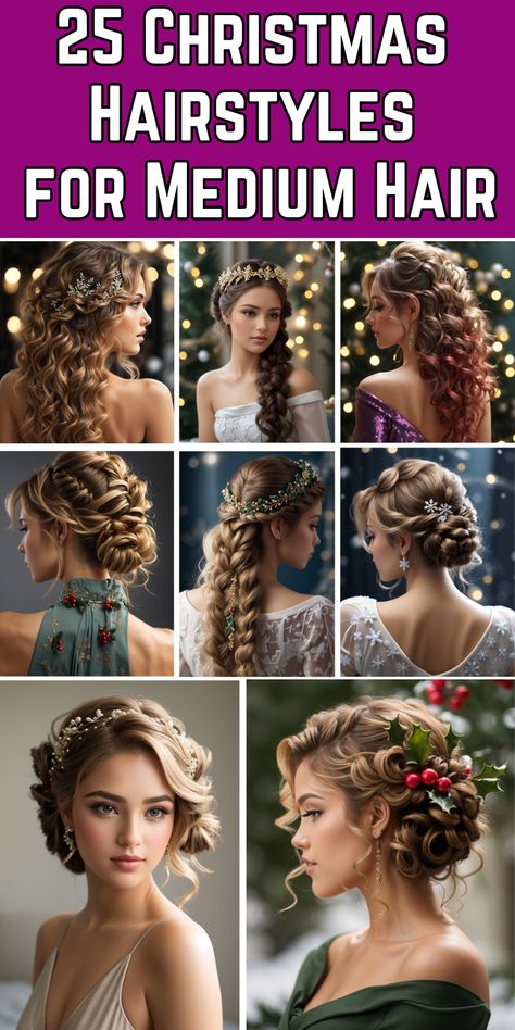 25 Christmas Hairstyles for Medium Hair Christmas Hairstyle Long Hair, Wedding Elegant Hairstyles, Christmas Updos For Medium Length Hair, Repunzal Hairstyles, Medium Length Hair Styles For Christmas, Party Hairdos For Long Hair, Medium Length Hair Formal Styles, Hairstyles For Long Length Hair Wedding, Elegant Christmas Hairstyles