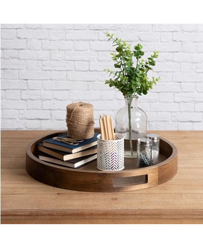 Kate and Laurel Hutton Round Wood Tray - 18.25" x 18.25" & Reviews - Macy's Coffee Table Tray Decor, Round Coffee Table Tray, Table Tray Decor, Coffee Table Decor Tray, Round Wooden Tray, Round Wood Tray, Coffee Table Centerpieces, Tafel Decor, Transitional Home Decor