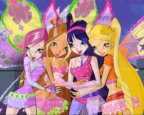 Winx Club!!!!!  Flora, Musa, Stella and Tecna!!! Musa Riven, Stella Flora, Winx Fairy, Bloom Stella, Chanel Oberlin, Las Winx, Klub Winx, Les Winx, Adrien Y Marinette