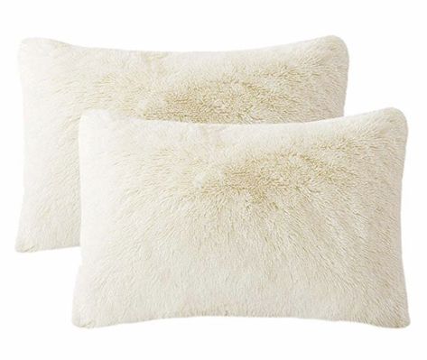 LIFEREVO 2 Pack Shaggy Plush Faux Fur Pillow Shams Fluffy Decorative Pillowcases Zipper Closure (Light Beige, King) Front Room Decor, Couch Decor, Faux Fur Pillow, Fur Pillow, Fluffy Pillows, Unique Pillows, Decorative Throw Pillow Covers, Decorative Pillow Cases, Light Beige