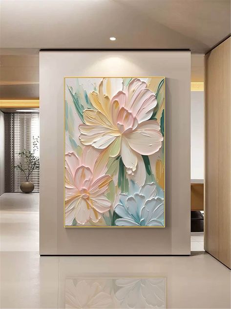 "🔆Title: Pink Flower painting 🔆Please leave your phone number for the delivery we can't ship your painting without phone number. 🔆This is handmade texture painting 🔆Size: Support custom size,we could paint the size as your request. 🔆Custom : support custom color and picture,we could paint your room decor color for you and will send you design picture before paint. 🔆About Frame: Small size that show \"Gold /Black/Silver Frame \"options will ship with frame together that ready to hang,and will ship with froth in a hard carton. 🔆Package: Roll up canvas (not frame/not stretch) option will be Rolled, then shipped in a solid tube;  🔆Style: modern, contemporary, abstract 🔆Shipment time: It will need 4-7 days to accomplish and dry the painting, and need 5-10 days to delivery by express sh Wall Pictures For Living Room, Living Room Wall Hangings, Flower Art Painting Abstract Wall Decor, Wall Arts In Living Room, Serene Paintings, Art Frames Wall, Good Picture Frame Wall, Canvas Art Painting Wall Decor, Wall Paintings For Living Room