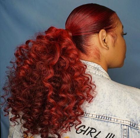 Pretty Red & Texture! Ponytail Weave, Cute Ponytail Hairstyles, Hair Rainbow, Hair Colorful, Weave Ponytail Hairstyles, Cute Ponytails, Simple Ponytails, Curly Ponytail, Hair Ponytail Styles