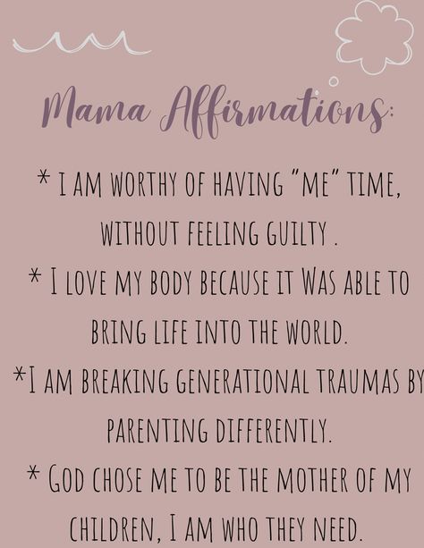 Positive Motherhood Affirmations, Positive Affirmation Quotes For Moms, Words Of Affirmation For New Moms, Mantras For Moms, Positive New Mum Affirmations, Mom Daily Affirmations, Positive Postpartum Affirmations, Mothers Day Affirmations, Daily Affirmations For New Moms