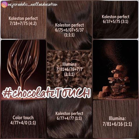 Chocolate Brown Hair Formula Wella, Wella Brown Color Formulas, Chestnut Brown Hair Formula, Wella Color Touch Formulas Brown, Wella Koleston Perfect Formulas, Chocolate Brown Hair Formula, Brunette Formulas, Wella Formulas, Toner Formulas