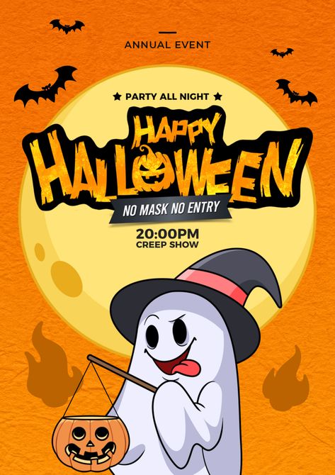 Halloween Party Poster Design, Halloween Poster Design, Lantern Ghost, Cute Halloween Party, Halloween Template, Halloween Party Poster, Halloween Posters, Halloween Web, Halloween Party Flyer