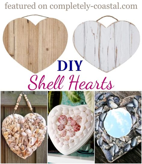 A great little seashell craft idea for the home, as a gift for a loved one for any occasion and for Valentines. Featured on Completely Coastal. Sea Shell Heart Crafts, Shell Valentines, Seashell Hearts Diy, Ocean-inspired Shell Gift For Summer, Ocean-inspired Shell Gift For Beach Season, Homemade Wall Decorations, Dorm Room Crafts, Seashell Display, Sea Shells Diy