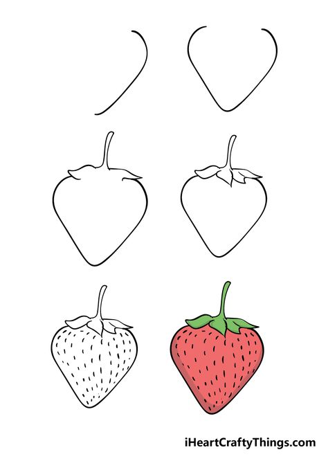 Step By Step Strawberry Drawing, Easy To Draw Strawberry, Strawberry Reference Drawing, How To Draw A Strawberry Easy, Cute Objects To Draw, How To Draw A Strawberry Step By Step, Strawberry Easy Drawing, Draw Food Easy, How To Paint A Strawberry