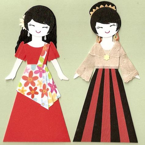 The Filipino girls in national costumes Filipino Crafts, Filipino Traditional Clothing, Filipino Boy, Paper Doll Costume, Filipino Pride, Filipino Clothing, Filipino Fashion, Filipino Style, Filipino Art