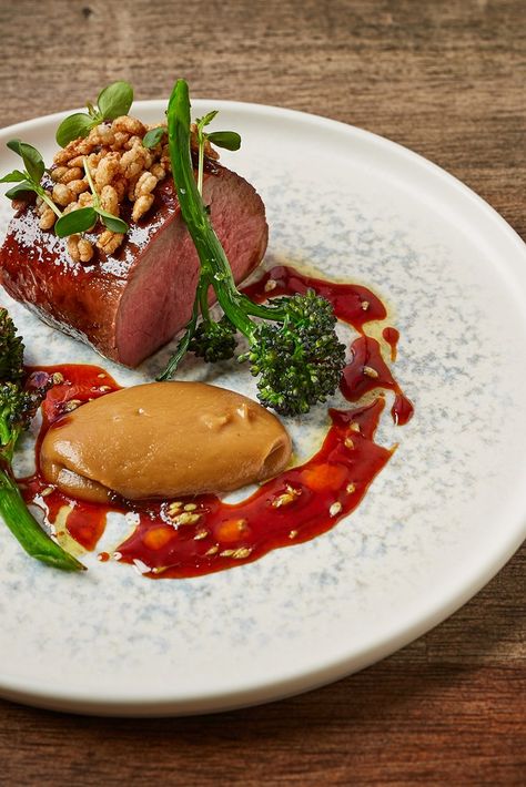 Veal Recipes Fine Dining, Fine Dining Beef Recipes, Beef Fillet Fine Dining, Meat Plating, Plated Entrees, Veal Recipes, Beef Fillet, Great British Chefs, Pearl Barley