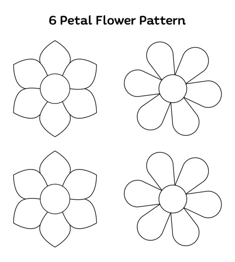 6 Petal Flower Pattern Template Petal Flower Template, Felt Flower Patterns, Beading Templates, Clay Templates, 6 Petal Flower, Flower Templates Printable Free, Petal Template, Beaded Gloves, Flower Petal Template