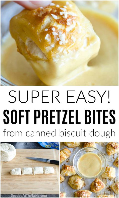 Essen, Easy Soft Pretzel Bites, Recipe Using Canned Biscuits, Soft Pretzel Bites Recipe, Pretzel Bites Recipe, Soup Shooters, Canned Biscuit, Soft Pretzel Bites, Pretzel Bites Recipes